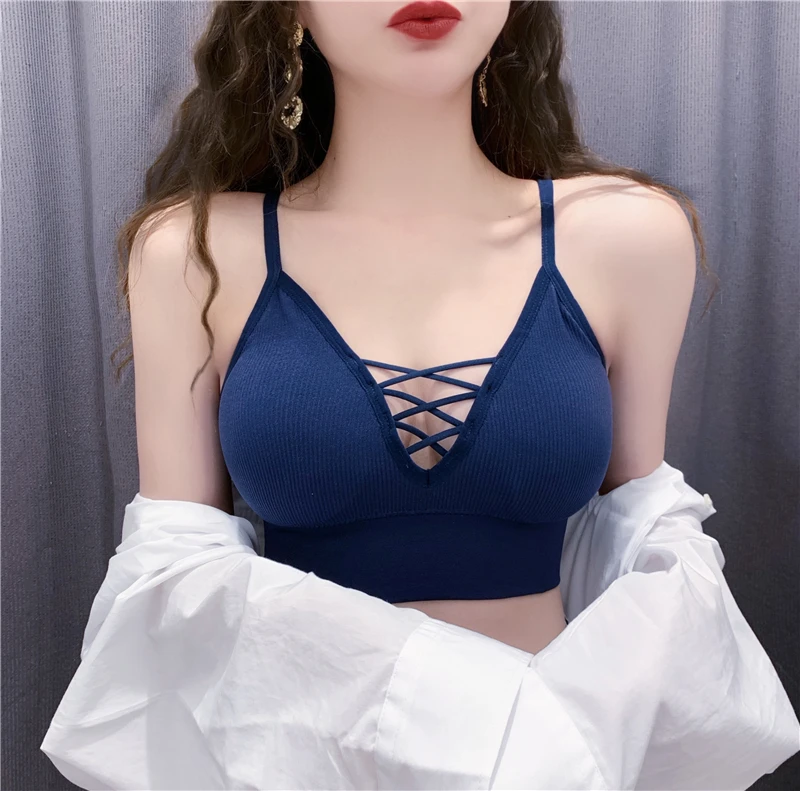 Новая мода весна осень корейский сексуальный винтажный крест bralette белый черный синий фиолетовый вечерние Клубные женские бюстгальтеры W1049