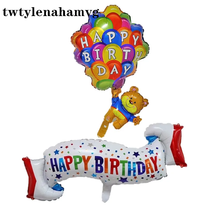 Strip White HAPPY BIRTHDAY Yellow Bear Foil Balloon Father's Day Thanksgiving Easter Party Wedding Decoration Toy Ball supplier