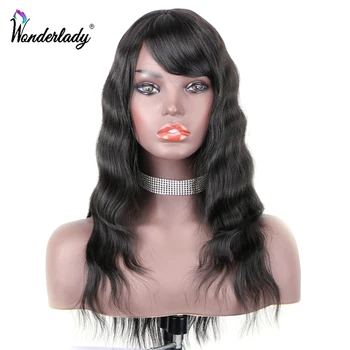 

WonderLady Brown Color Wavy Synthetic Wigs With Bangs 20 inches Long Natural Wave Side Fake Fringe Cheap Wigs For Black Women