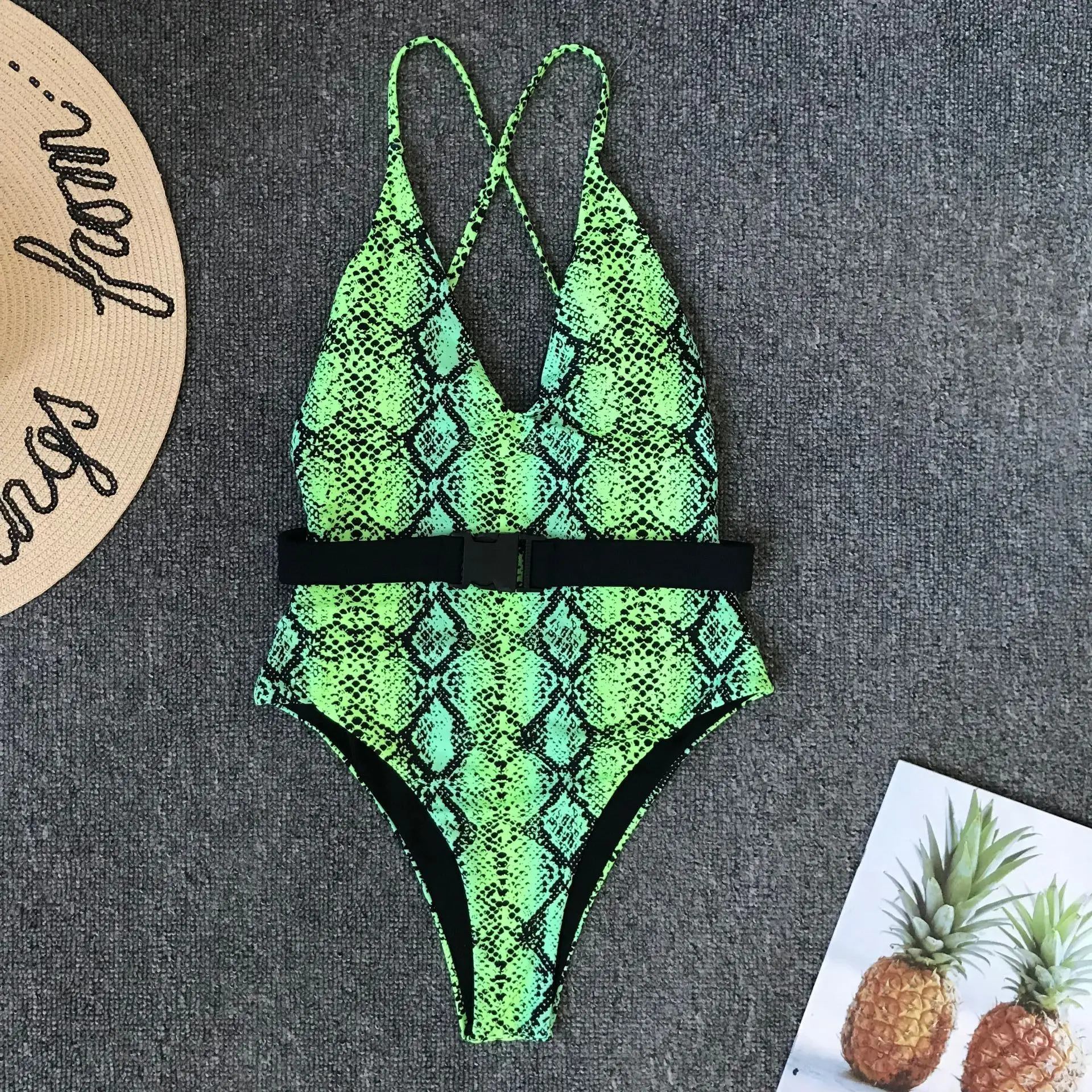 2019 женский купальник сексуальный флуоресцентный зеленая змея принт бикини
