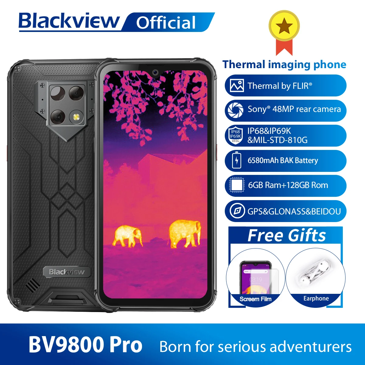 Blackview-teléfono inteligente BV9800 Pro, móvil con cámara térmica, Helio P70, Android 9,0, 6GB + 128GB, resistente al agua IP68, 6580mAh