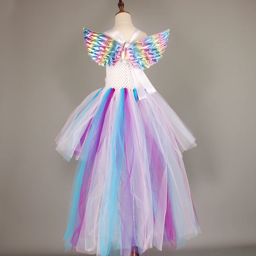 Kids Pastel Rainbow Unicorn Princess Tutu Dress Girls Halloween Pageant Costume Kids Tulle Train Unicorn Birthday Ball Gown Dress  (13)