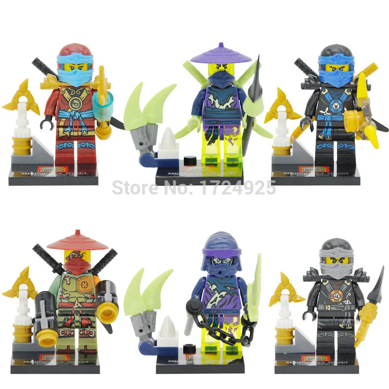 

6pcs/lot Ninjagoed Figure Set Ronin Jay Nya Cole Cowler Wrayth Building Blocks Brick Model Toys JX1014 for Children Legoing