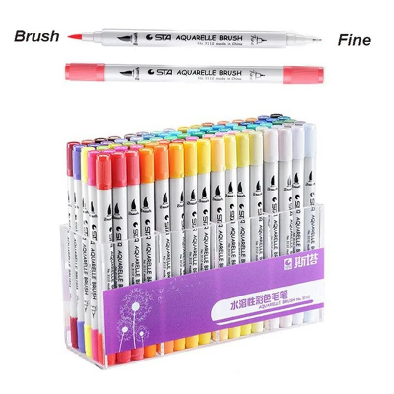 2/12/36/48pcs Box Dual Tip Brush Marker Pens 0.4 Fineliners Brush Highlighter Pen Painting Water Color Pen