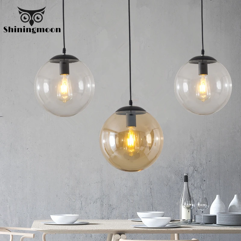 

Modern Led Glass Ball Pendant Lights Loft Industrial Hanging Lamp Kitchen Suspension Luminaire Bedroom Home Decor Light Fixtures