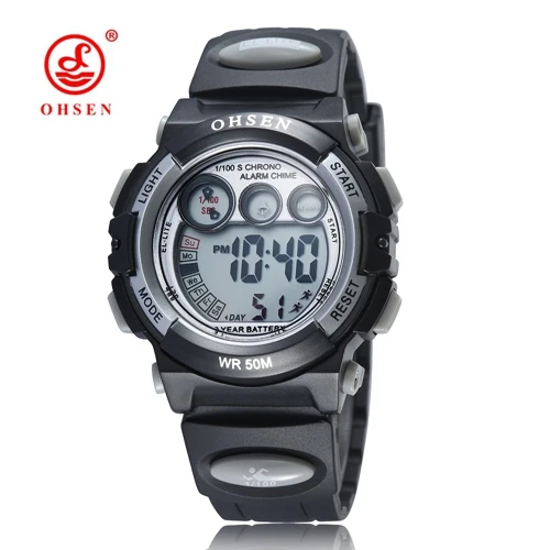 OHSEN цифровые водонепроницаемые детские женские часы спортивные синие силиконовые наручные часы для мальчиков детские часы для девочек открытый светодиодный электронные часы - Цвет: Black watch
