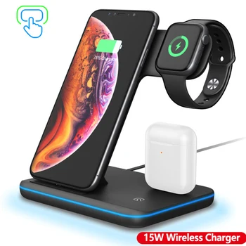 

Qi Wireless Charger Stand Dock 15W Fast Charging for Apple Watch 5 4 3 iPhone 11 Xs XR QC 3.0 Quick Wireless Charge for Airpods