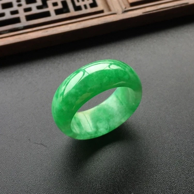 

Natural Green Original Ecological Pattern Emerald Jade Stones Band Ring Jewellery Lucky Accessories Handmade