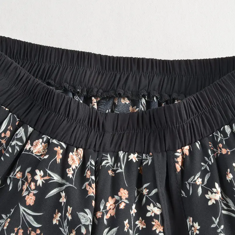 New Retro Floral Skirt High Waisted A-Line Large Swing Fake Two- Piece Stitching Mid-Length Skirt Spring Autumn Women Saia y1333