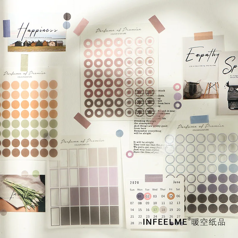 Pegatinas de viñetas para diario, 3 hojas, redondas, básicas, de puntos, álbum diario artesanal, planificador, pegatinas coreanas, papelería