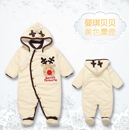 Beige Elk Одежда из хлопка для новорожденных; цельная теплая осенне-зимняя одежда с капюшоном для малышей; комбинезон с изображением животных; стиль Тоторо; пингвин - Цвет: Beige Elk
