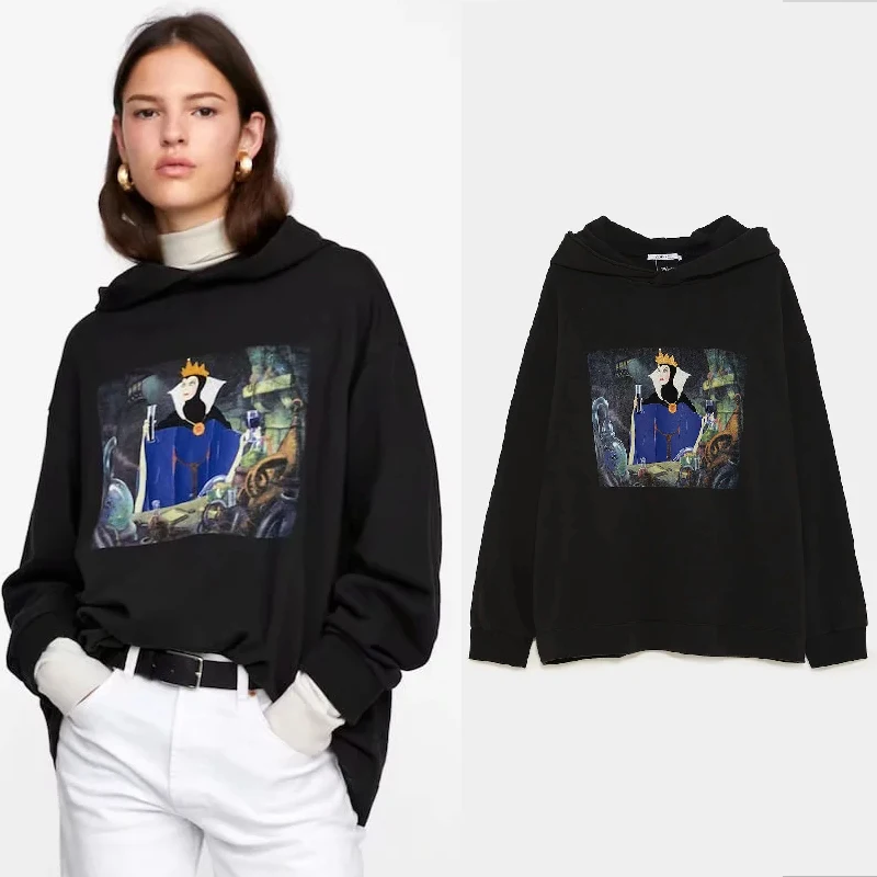 

2019 Autumn winter bad queen hooded Jumper pullover streetwear Hoodies sweatshirt women clothing snow-white cartoon Top Coat