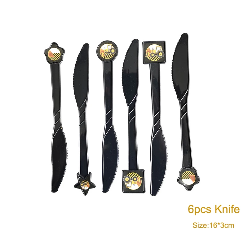 6pcs knife Construction Excavator Party Tableware Decor Paper Plates Cup Banner Hat Boys Baby shower Happy Birthday Party Decoration - Цвет: 6pcs knife