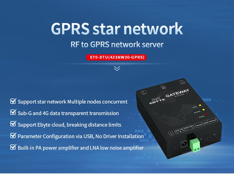 E70-DTU(433NW30-GPRS) Sub G в беспроводной модем gprs Star Networking 433MHz 30dBM радиочастотный передатчик и приемник