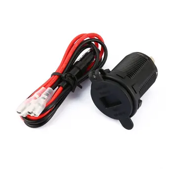 

2-in-1 Round Waterproof Dual USB Car Charger Adapter and LED Meter Panel Socket Voltmeter Female with 60cm Line