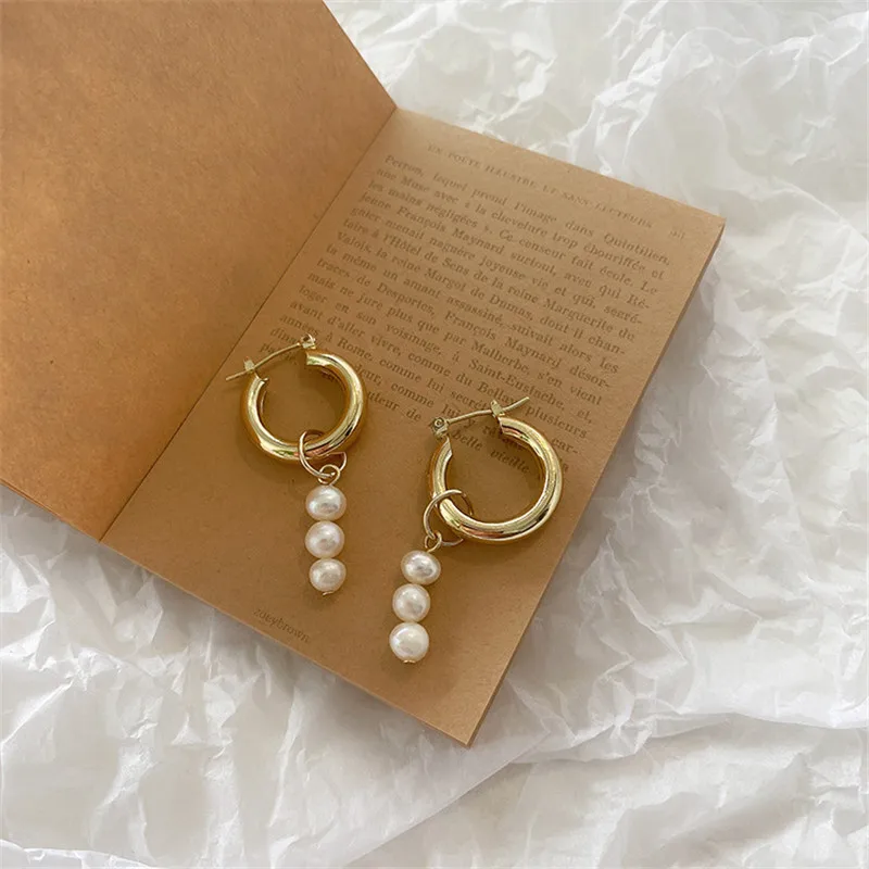 Baroque Pearl Gold Color Hoop Earrings For Women Thick Circel Round Hoops Pearl Beads Ear Rings Korean 2020 Jewelry - Image 4