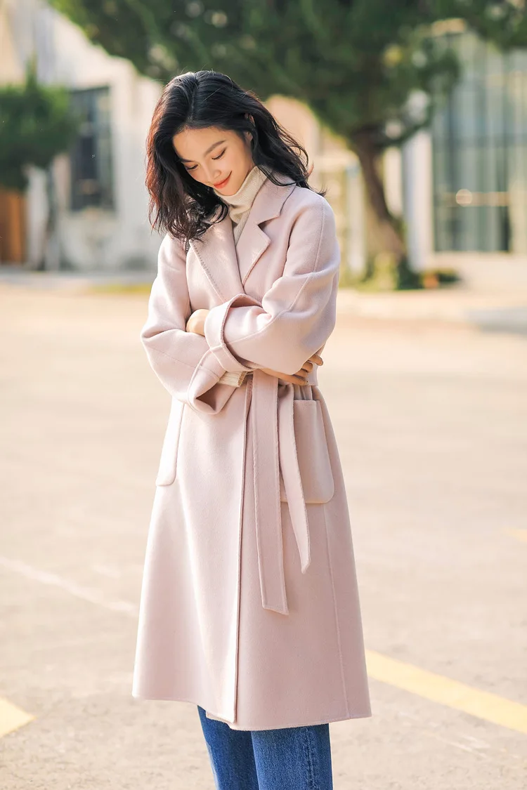 2019 новое классическое кашемировое двустороннее длинное пальто ручной работы в Корейском стиле шерстяное пальто зимнее пальто для женщин