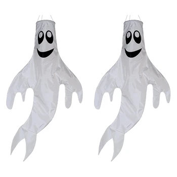 

40inch Halloween Ghost Windsocks Hanging Decorations Flag Wind Socks for Home Yard Outdoor Decor Party Supplies 2 Pieces