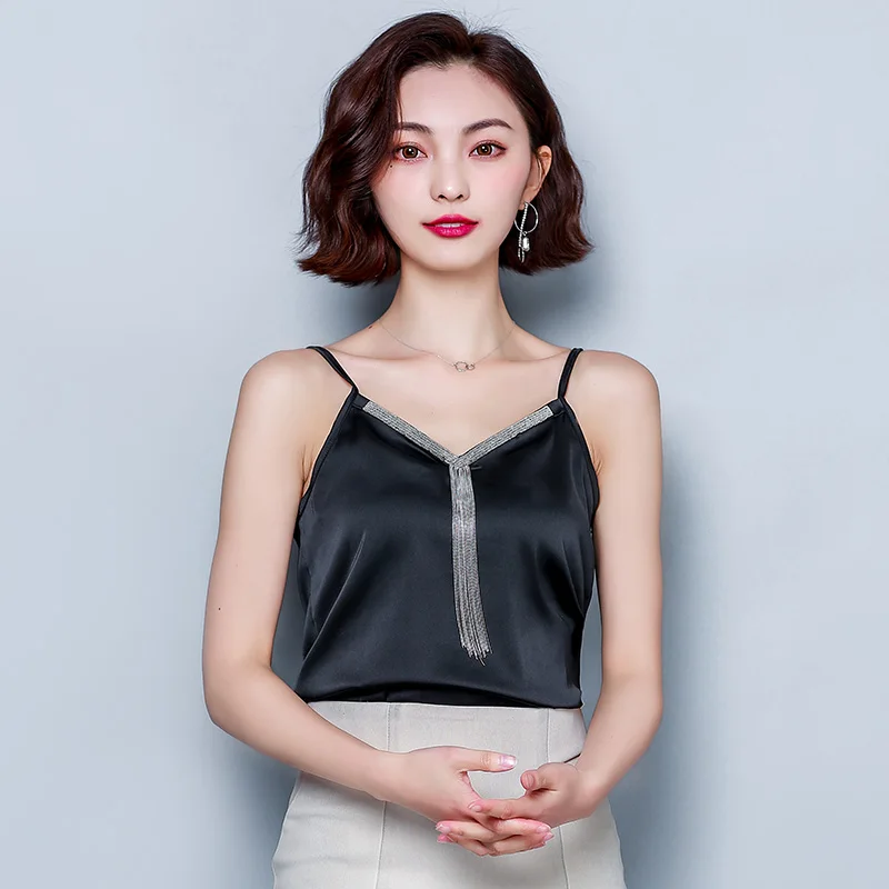 Korean Fashion Silk Women Camis Streetwear Sexy Tops Tassel Satin ...
