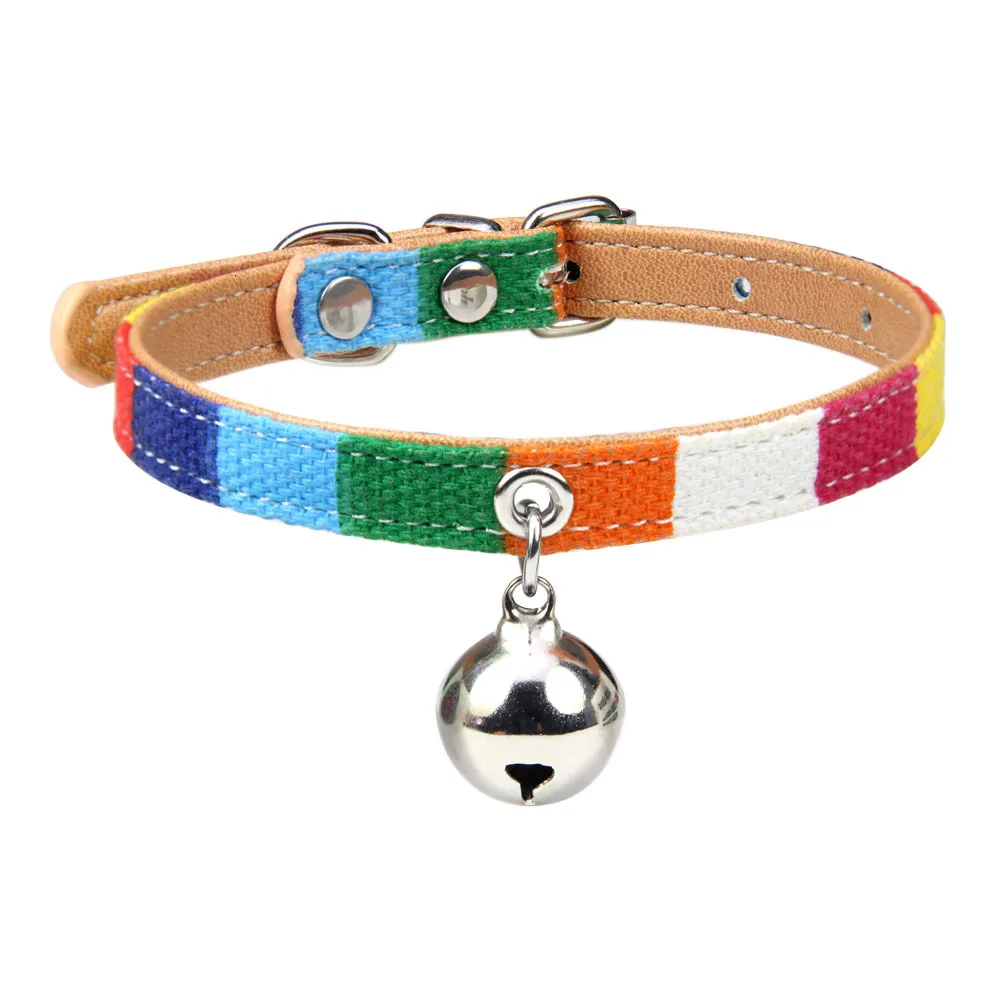 XS/S/M разноцветный кожаный ошейник для кота с колокольчиком Мягкий щенок Цепочки и ожерелья ошейники для кошек, чихуахуа, ремешок на шею аксессуары для котенка