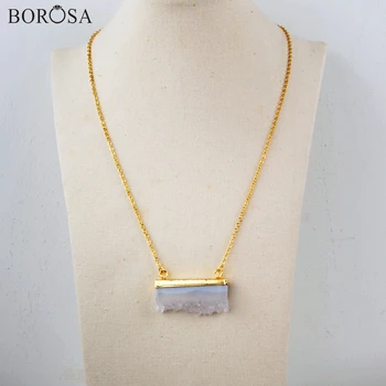 

BOROSA Natural Agates Druzy Pendant Gold Necklace Oco Agates Drusy Crystal Pendant Necklace Druzy Connector for Necklace G1969-N