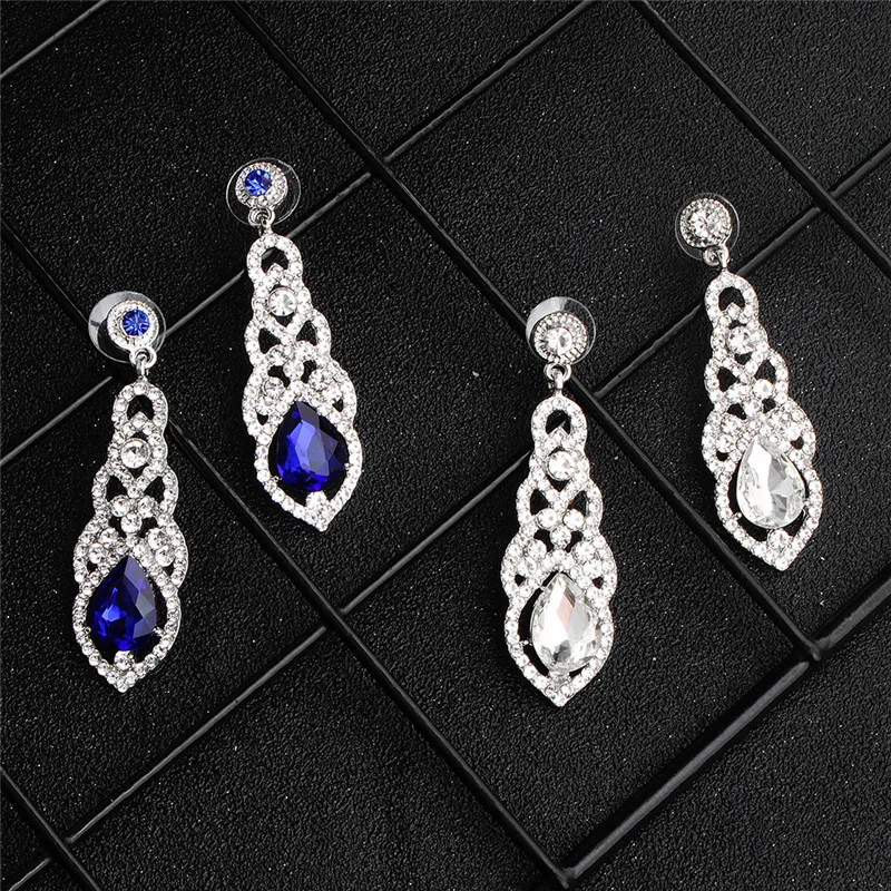 

Fashion Modern Jewelry Accessories Wedding Bride Crystal Drop Earrings Women Silver Gold Color Korean Bridal Dangle Earrings