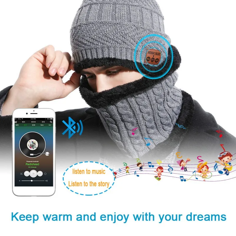 Вязаная шапка комплект шарфа для Bluetooth V4.2 для женщин и мужчин Зимние Тепловые музыкальные наушники бини с наушниками головной убор гарнитура