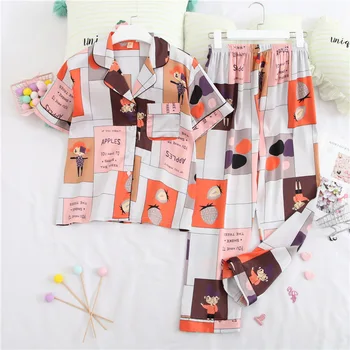 

Short-Sleeved Leisure Tops Long Pants Pajamas Set Casual Breathable and Comfortable Turn-down Collar Short Sleeve Sleepwear