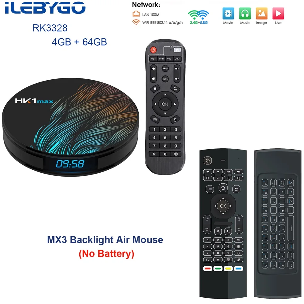 4GB 64GB MX3 ILebygo Android 9,0 Smart tv BOX HK1 MAX RK3318 DDR3 4G 64G ТВ приемник 4K двойной Wifi BT 4,0 медиаплеер игровой набор магазина верхняя коробка - Цвет: 4GB 64GB MX3