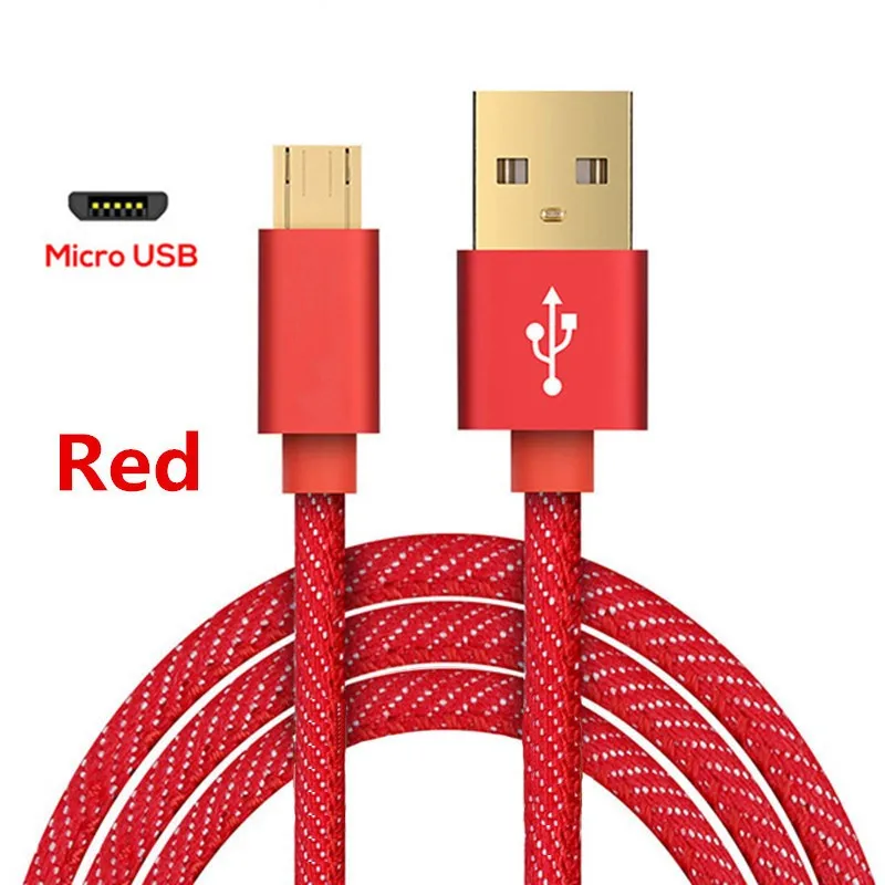 Red Джинсовый Micro USB кабель 3A Быстрая зарядка Microusb зарядное устройство шнур для samsung S7 Xiaomi Redmi Note 5 Pro 4 планшет Android, телефон Micro - Цвет: Red
