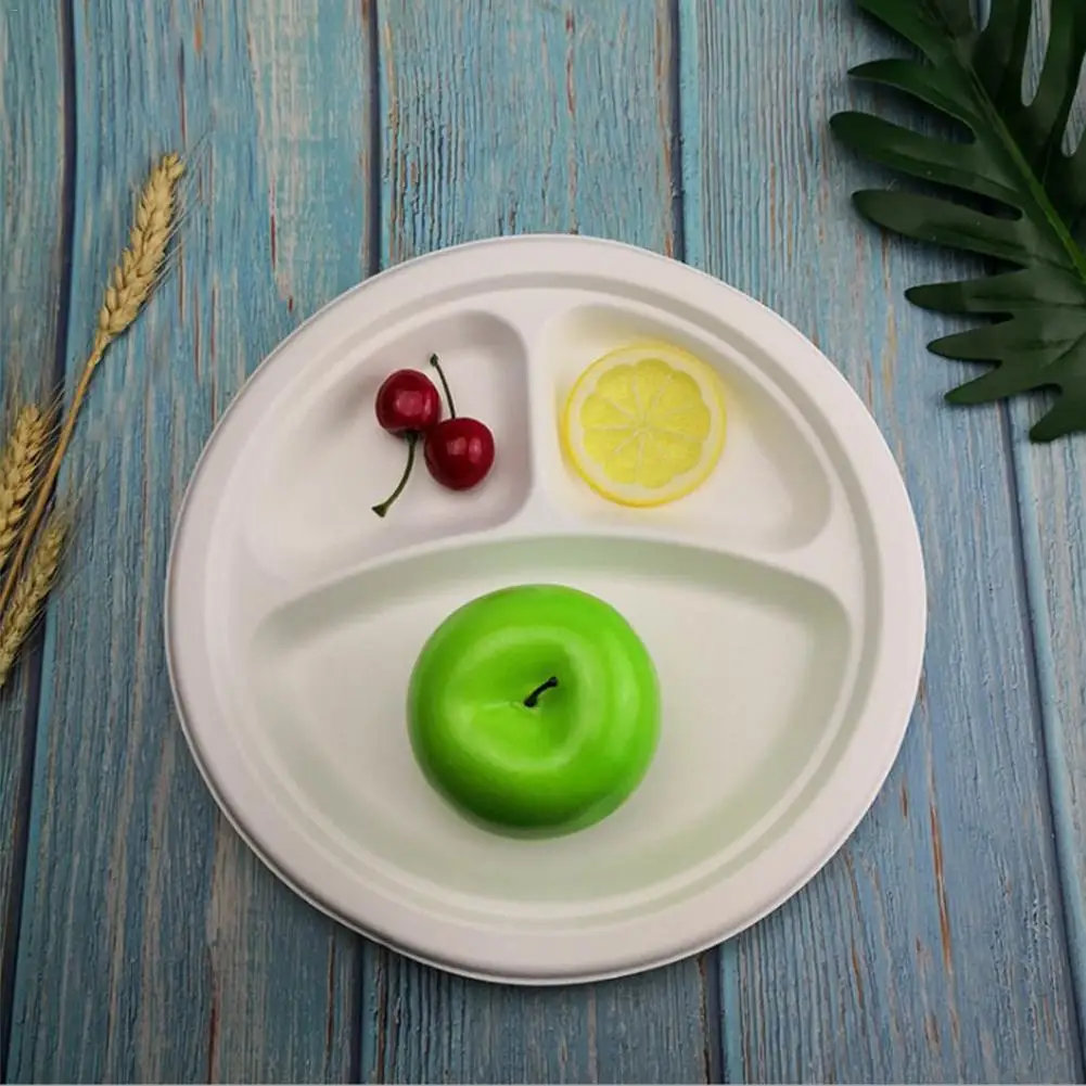 100 шт одноразовые тарелки Compostable натуральные волокна сахарного тростника пластина для Вечеринка барбекю Кемпинг 10 дюймов