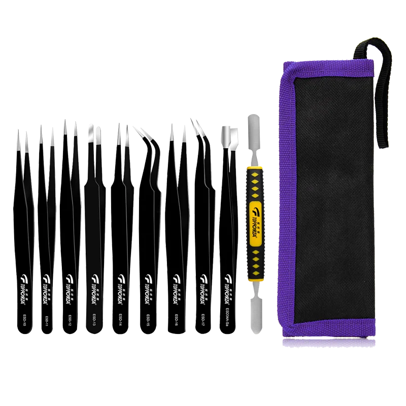 Electronic Tweezers Set Anti Static Stainless Steel Welding Point