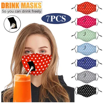 

Adult 7PCS Protect proof Cotton Face Mask Drinking Mask with Hole for Straw Mouth Caps Covers Washable mondmaskers Mouth Muffle