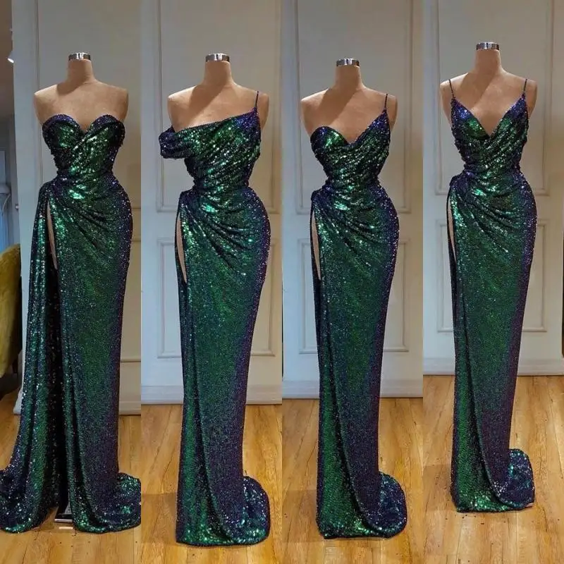 

Gorgeous Long Sleeve Red Mermaid Evening Dresses 2021 Elegant Sexy Prom Dress Sequined Formal Evening Gowns robe de soiree
