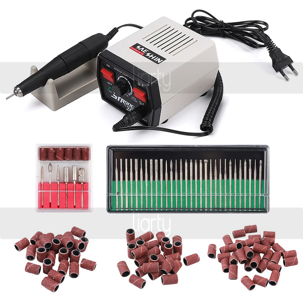 With Bits Set 65 Вт 35000 об/мин сильная 204 102L-2.35 электрическая машинка для маникюра, педикюра, пилочка для ногтей, скульптура, полировка, оборудование для творчества - Цвет: With Bits Set