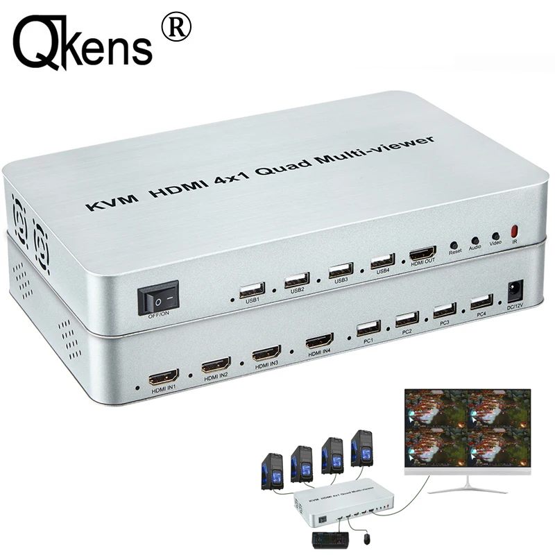 KVM HDMI 4x1 Quad Multi-viewer Seamless Switch Screen Segmentation Switcher USB Keyboard Mouse Control,Laptop Notebook PC To TV