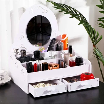 

Multi-Layer Wooden Makeup Organizer Jewelry Box Drawer Cosmetic Storage Box With Mirror 4 floors Makeup Case Gift Box
