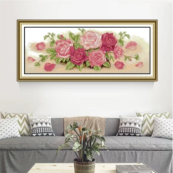

Joy Sunday Pink rose flowers counted 14CT Cross Stitch Set DIY DMC wholesale Cross-stitch Kit Embroidery Needlework Home Decor