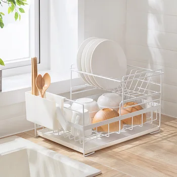 

Dish Rack Kitchen Storage Holder Drainer Bowl Tableware Plate Portable Drying Iron Rack Home Shelf Dinnerware Organizer