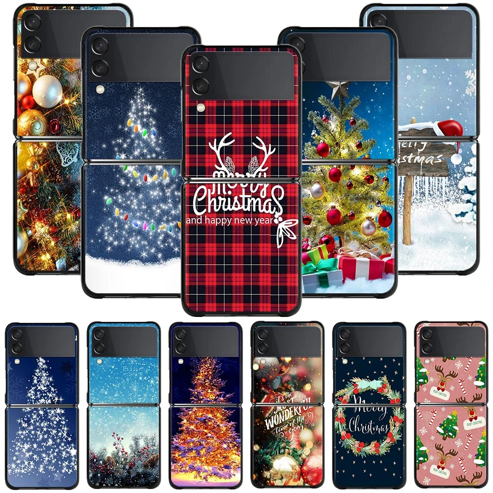 samsung z flip3 case Merry Christmas Tree SnowFlakes Smartphone Case For Samsung Galaxy Z Flip3 5G Z Flip 3 z flip ZF 5G Cover PC Capa Hard Cover z flip3 cover