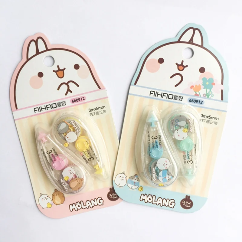 

2 pcs/pack 5mm*3m Happiness Molang Press Type Practical Correction Tape Diary Stationery School Supply