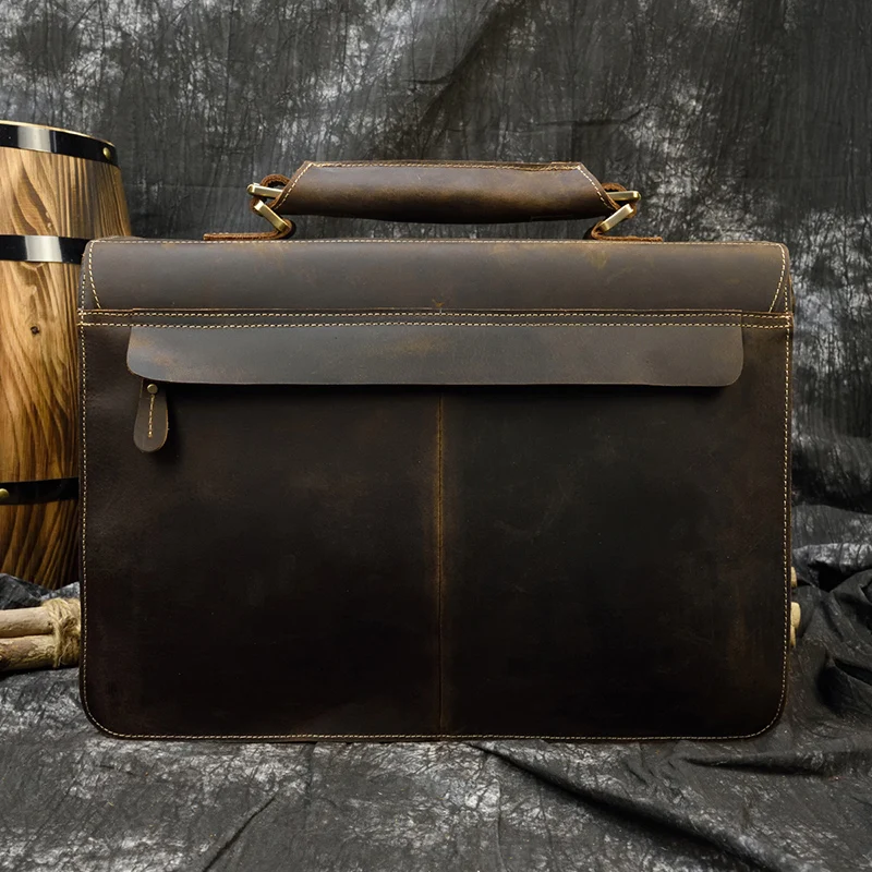 Leather Briefcase Document Bag 100% Genuine Leather Men Briefcase Cow Leather Laptop Bag Vintage Shoulder Bag Real Cowhide Computer 15.6"