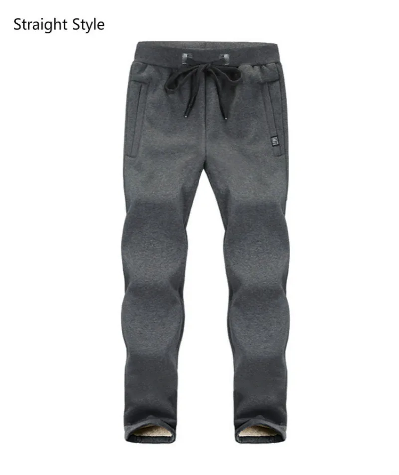 gray-straight cuff Мужские зимние супер теплые штаны, уличные флисовые штаны для бега, утолщенные спортивные штаны на молнии, уличная одежда для мужчин L 6XL 7XL 8XL - Цвет: gray-straight cuff