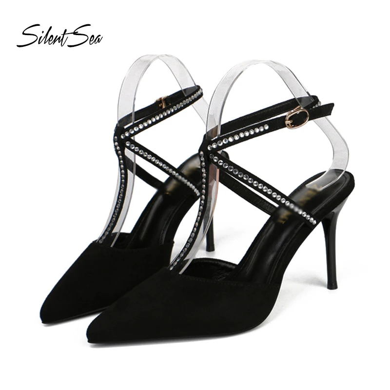 

Silentsea Women Fashion High Heel Shoes Sandal Comfortable Flock Buckle Footwear Women Pumps Female Sandals Party Wedding Shoes