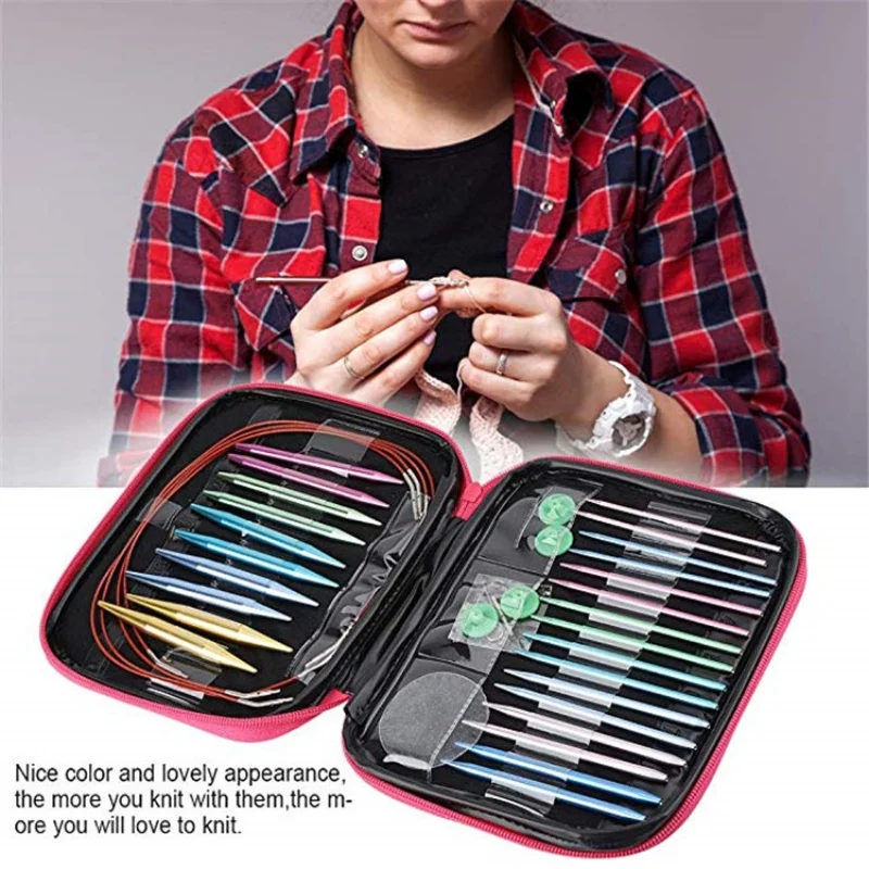 

Aluminum Circular Knitting Needles Set Double Pointed Interchangeable Crochet Needles Knitting Accessories Kit for Beginners