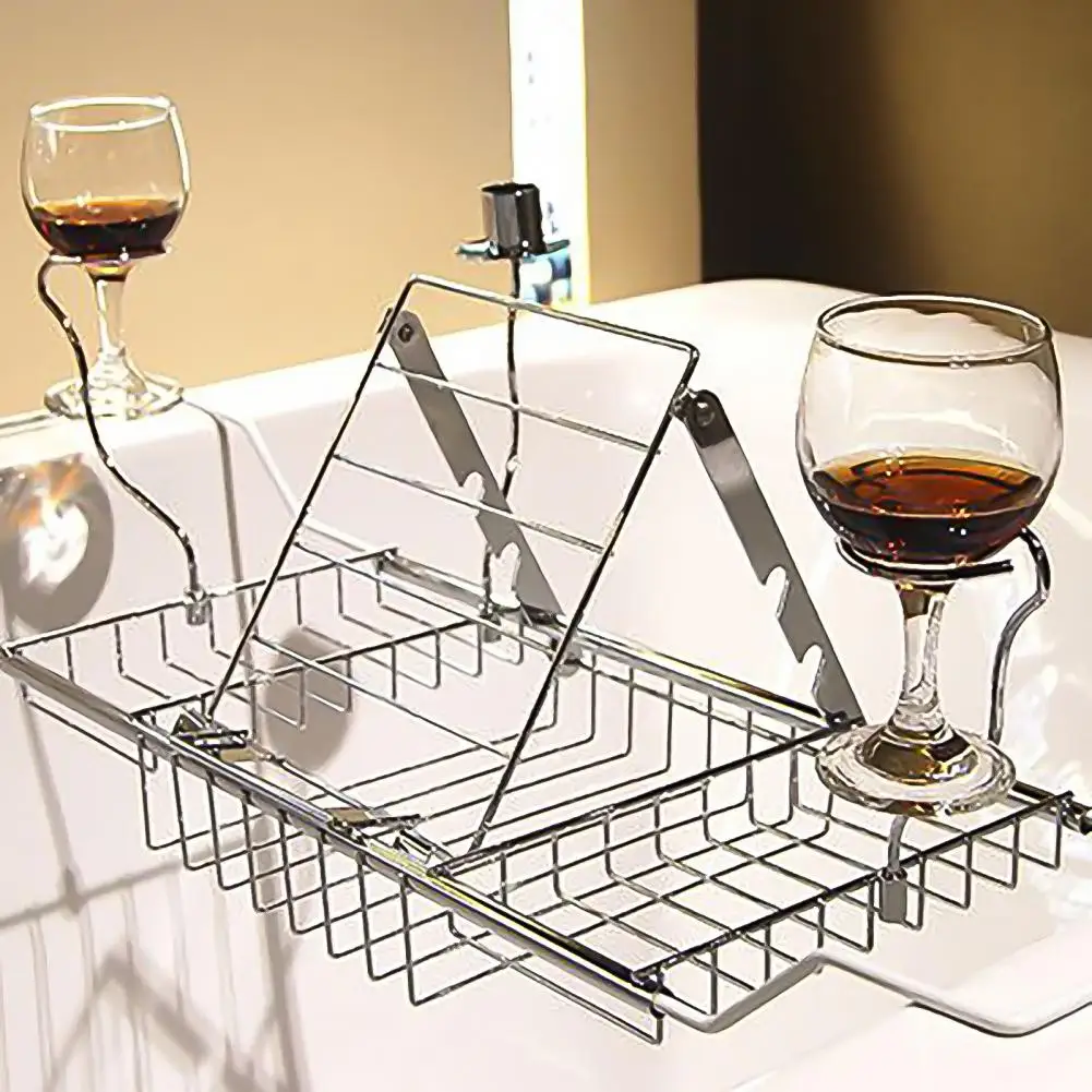 Telescopic Drain Bathtub Tray Carbon Steel Bath Basin Caddy Electroplating Layer Bathroom Accessories