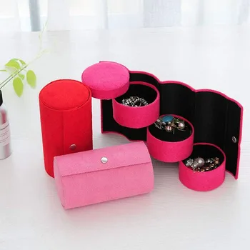 

Jewelry Storage Box Jewelry Stand Earrings Organizador Display Stand Creative Cylinder Three-layer Flannel Necklace Tray