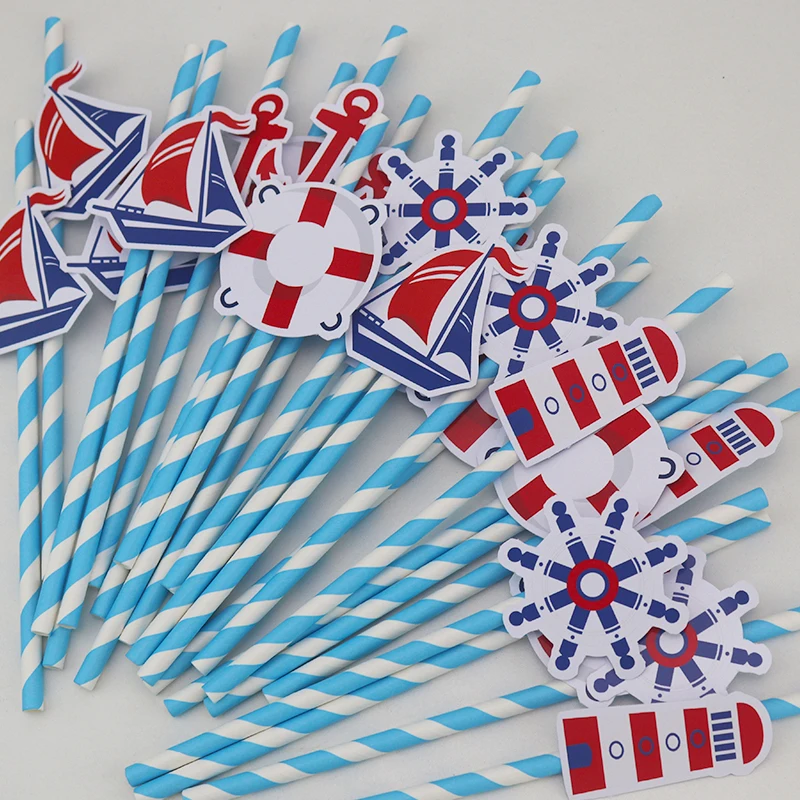Sailboat Nautical Theme Party Supplies Paper Straws Kids Birthday Party
