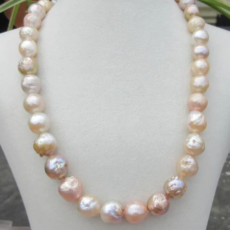 

18INCH GORGEOUS! Natural multicolourSOUTHSEA 12mm Kasumi Pearl Necklace 925 silverCLAS jj