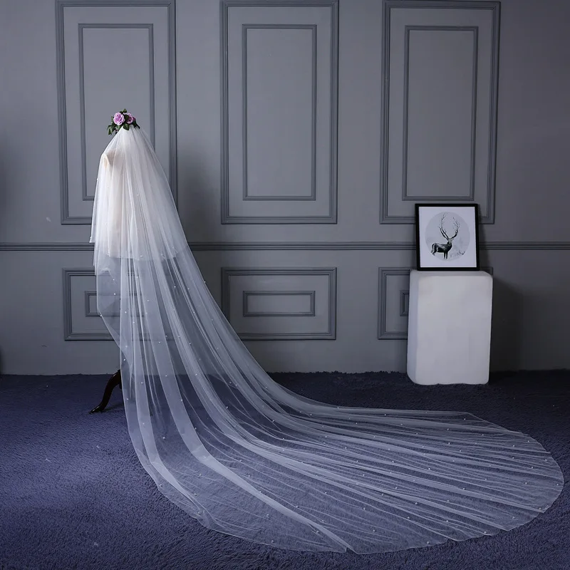 

Beautiful Elegant Long Veil One Layer 3M Bridal Veil Cathedral Shallow ivory Wedding with Pearls Bride Wedding veil Accessories
